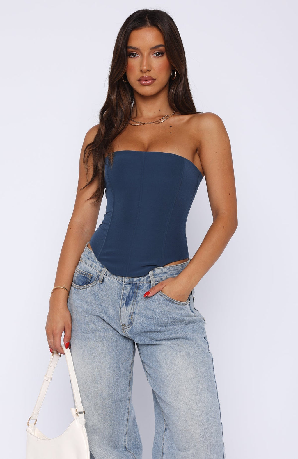 White Fox Let It Go Strapless Bustier Petrol