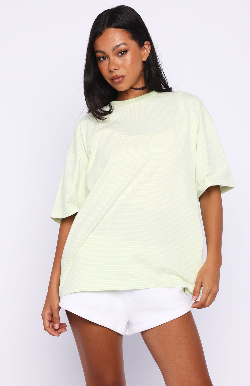 White Fox Touchdown Oversized Tee Lime Stripe