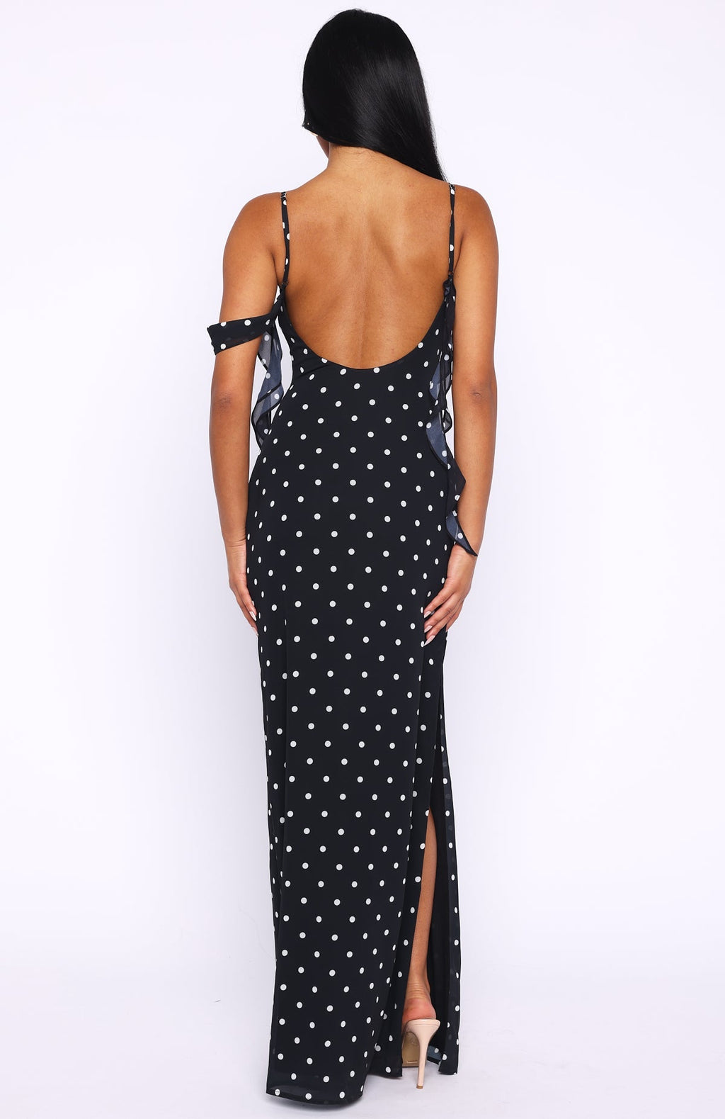 White Fox Love Blossoms Maxi Dress Black/White Polka Dot