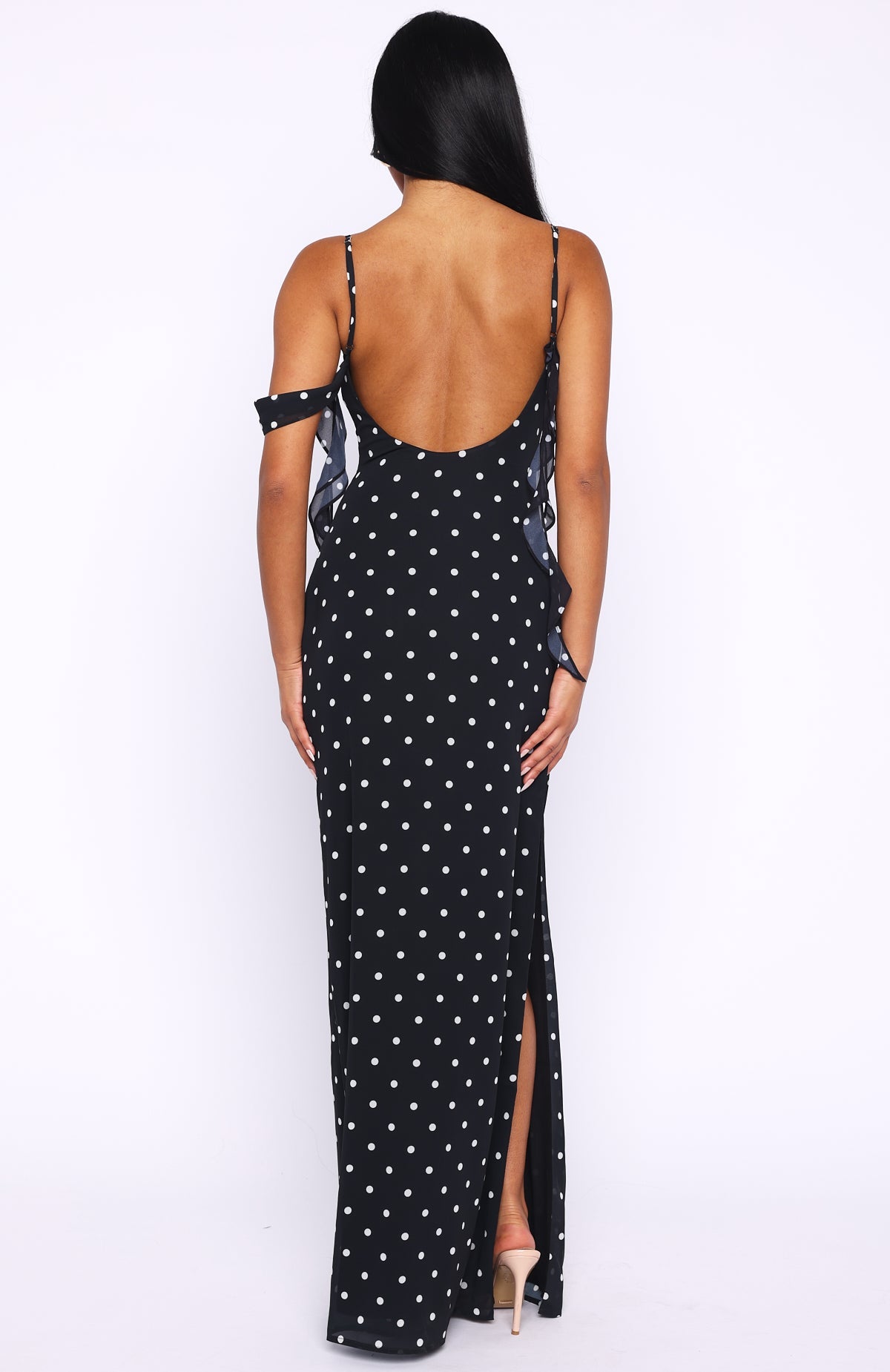 White Fox Love Blossoms Maxi Dress Black/White Polka Dot