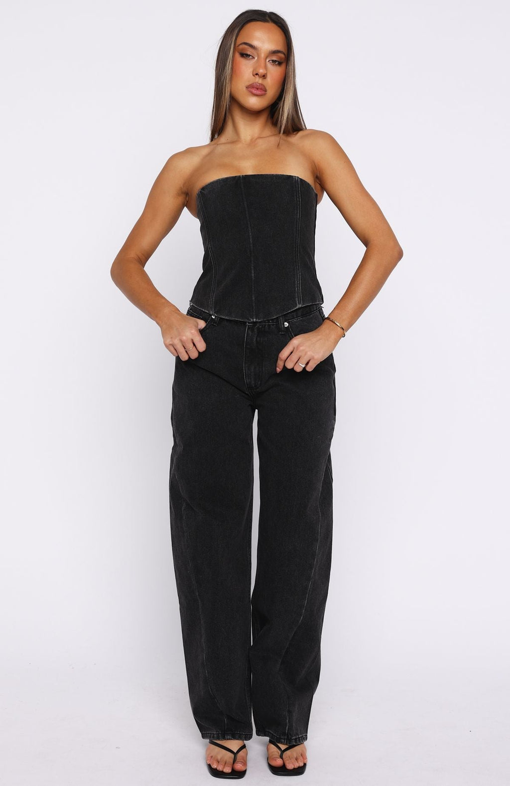 White Fox Be Mine Forever Denim Bustier Black Acid
