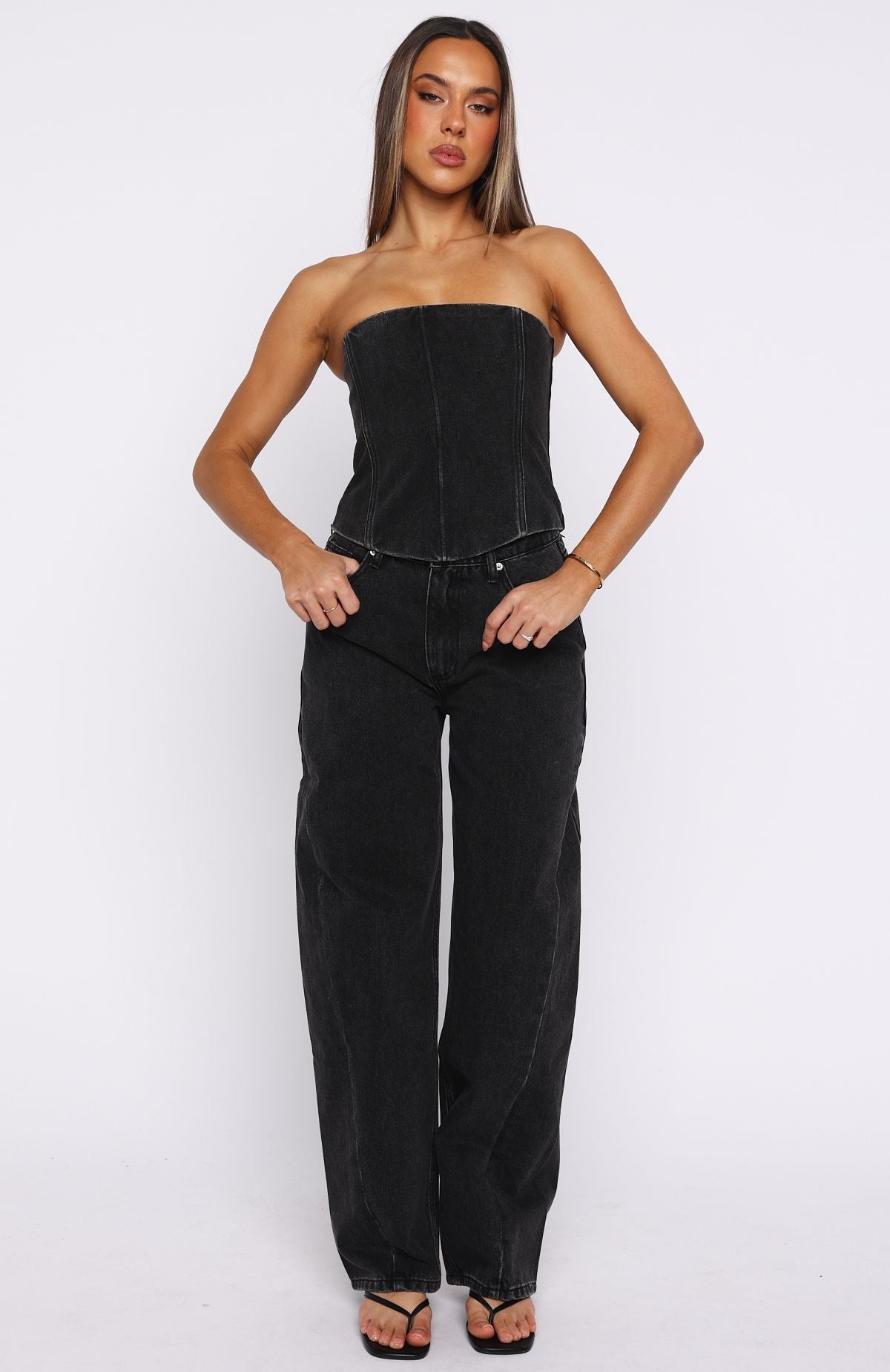 White Fox Be Mine Forever Denim Bustier Black Acid
