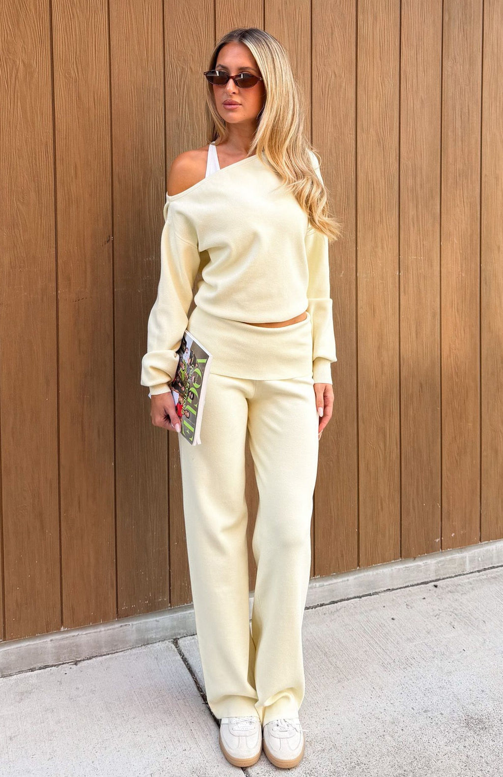 White Fox Can't Find The Words Knit Pants Lemon