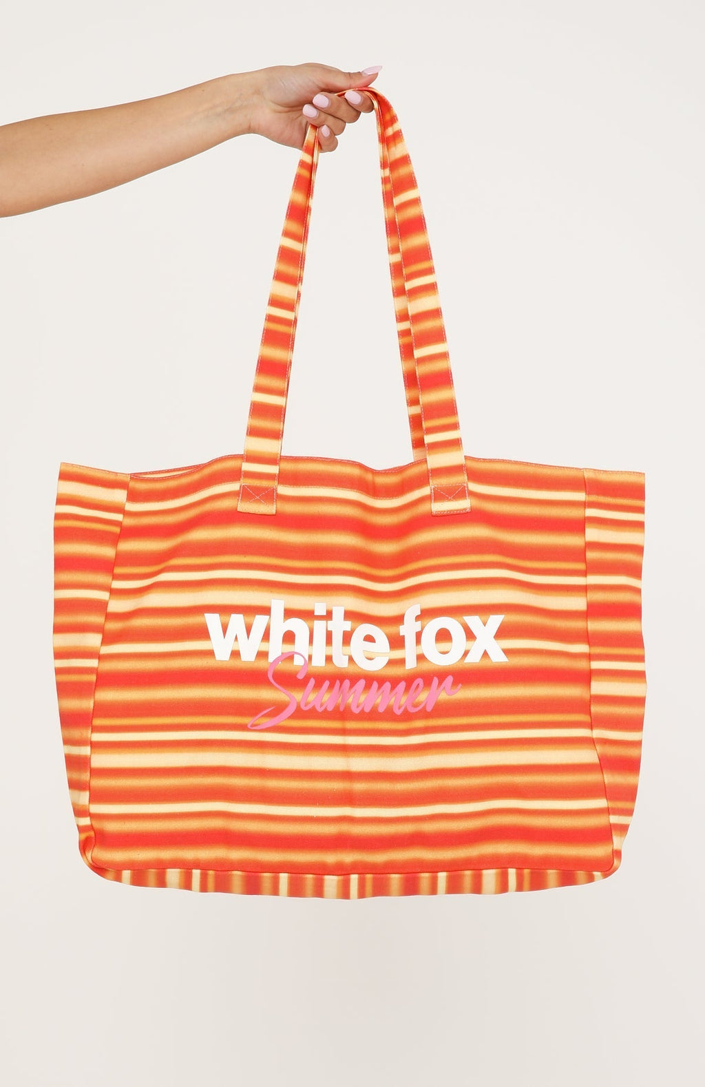 White Fox Sunny Sunset Tote Bag Sun Stripe Orange
