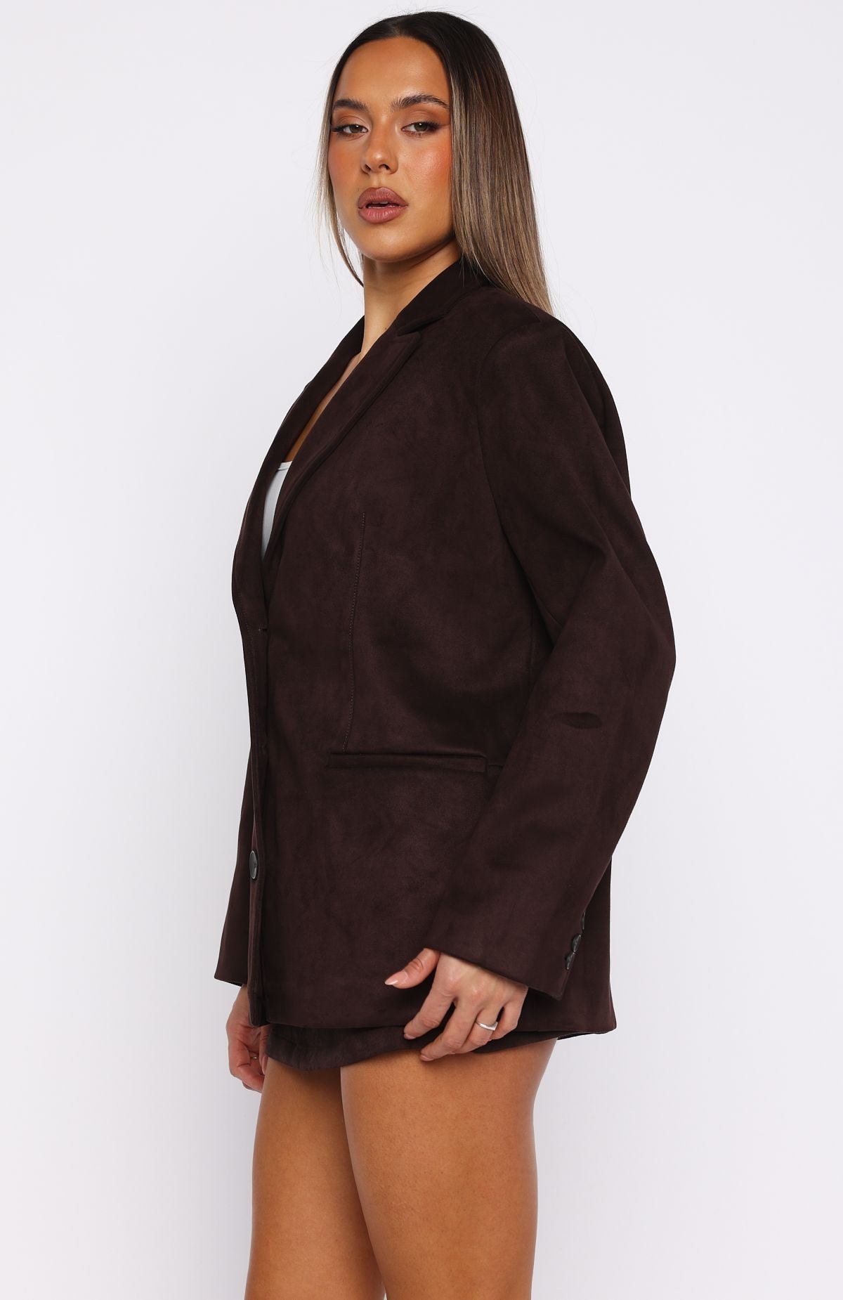 White Fox Rival Faux Suede Blazer Chocolate