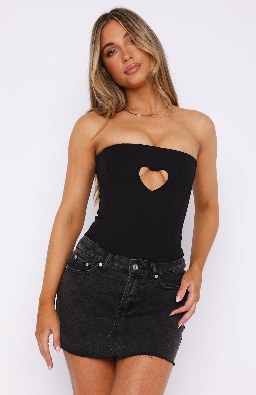 White Fox Never Love Again Strapless Bustier Black
