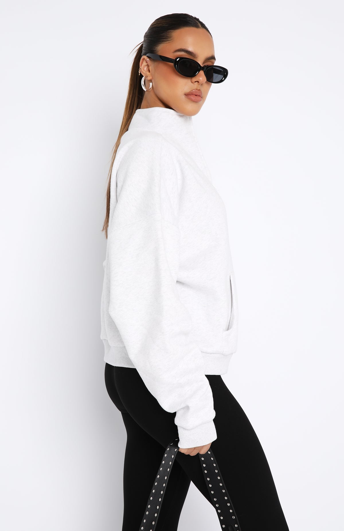 White Fox Doing It For You Zip Front Sweater Grey Marle