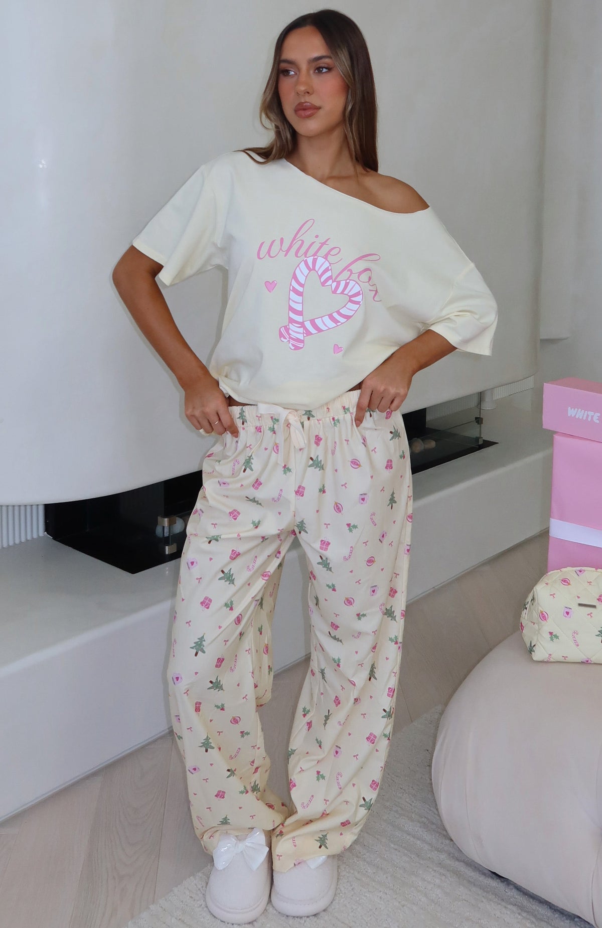 White Fox Sweetheart Pyjama Pants Festive Flicker