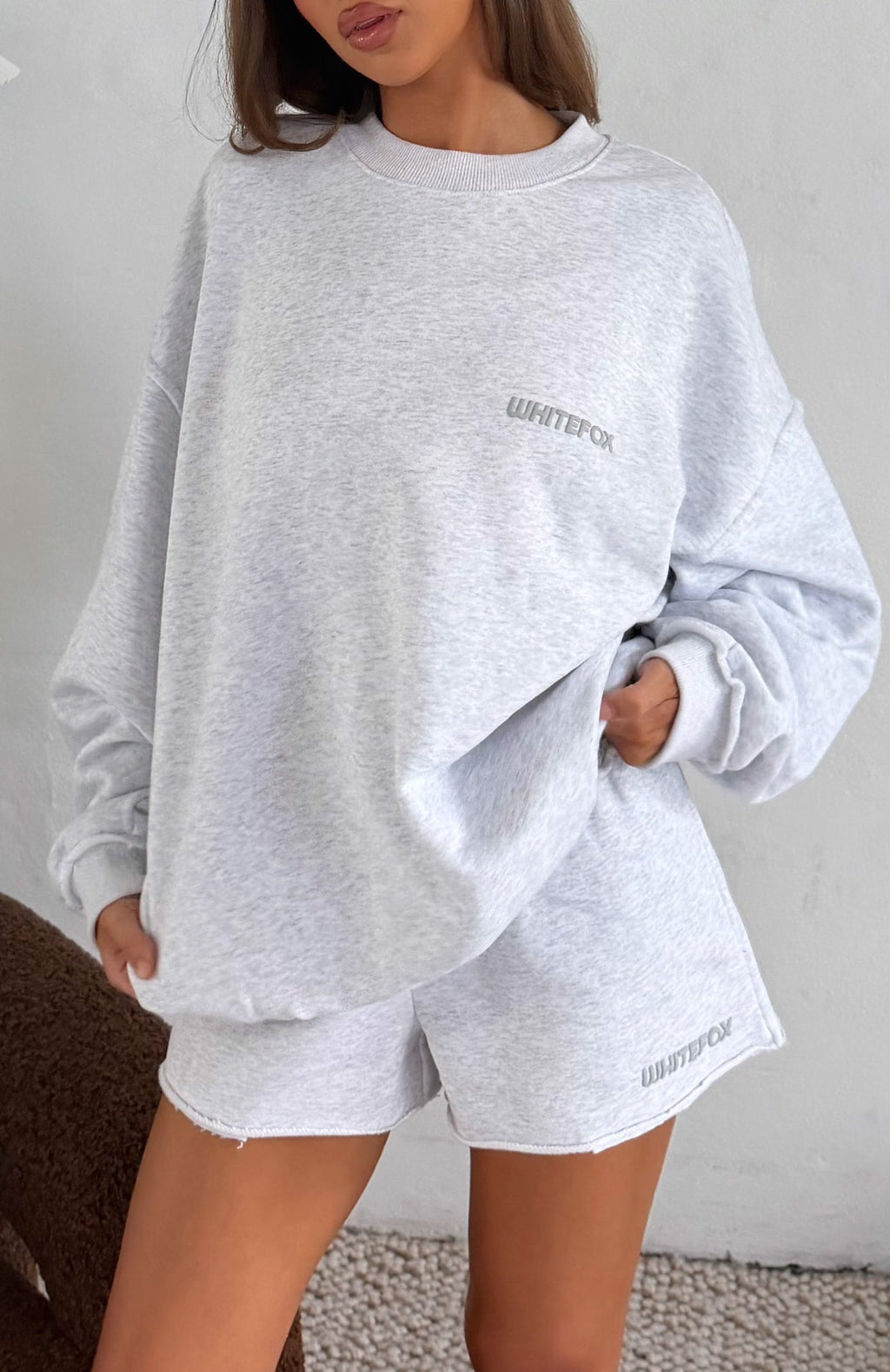 White Fox On My Own Terms Oversized Drop Shoulder Sweater Grey Marle