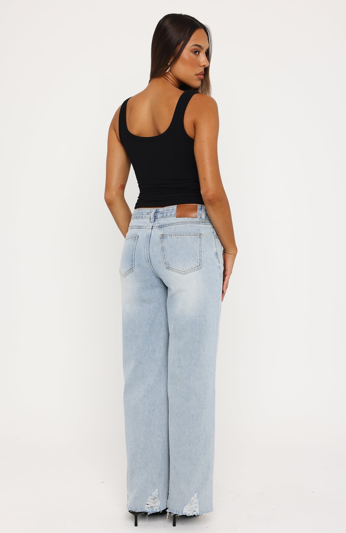 White Fox Big City Dreams Mid Rise Wide Leg Jeans Light Blue Wash