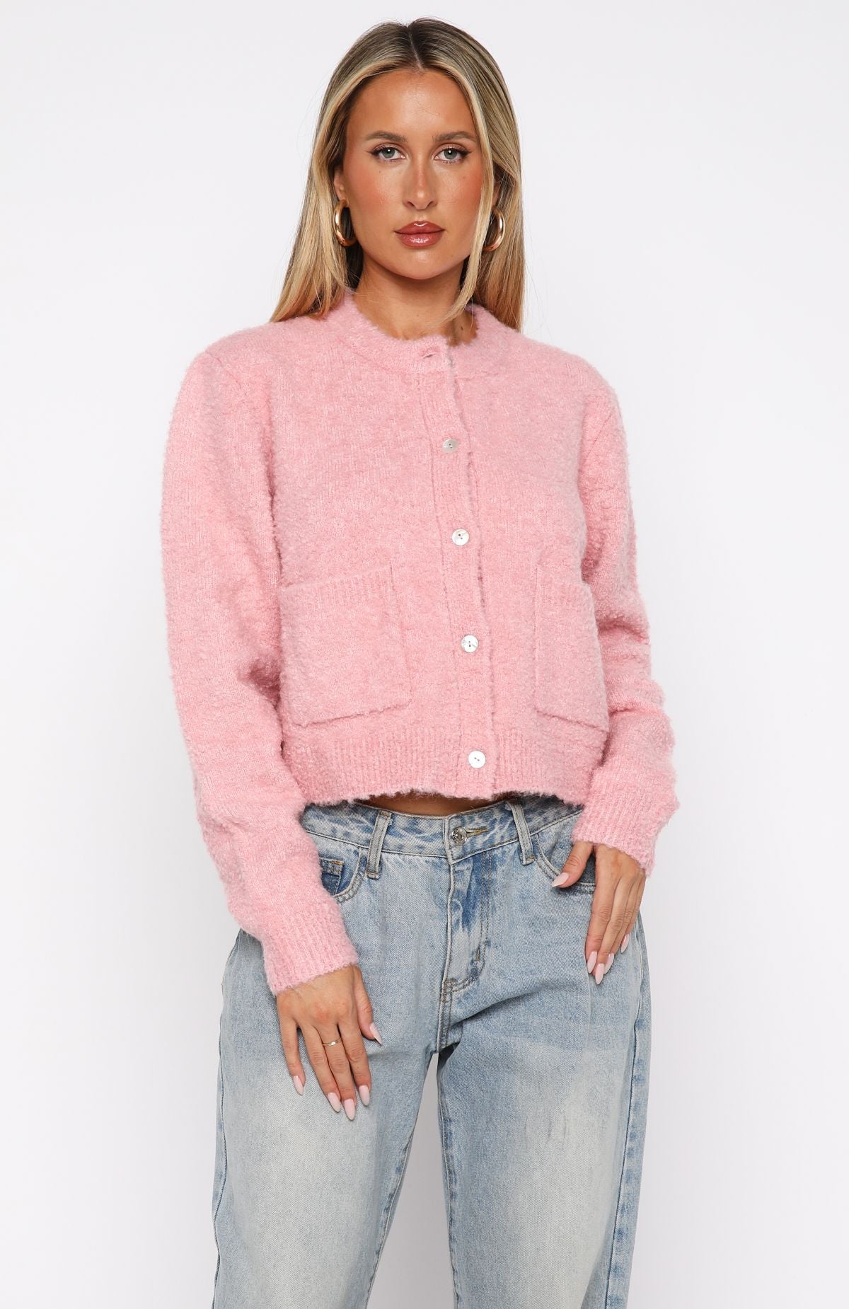 White Fox Layer Of Love Knit Cardigan Dusty Pink