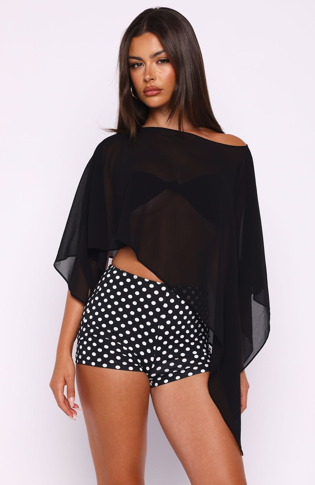 White Fox Feeling The Vibe Poncho Top Black