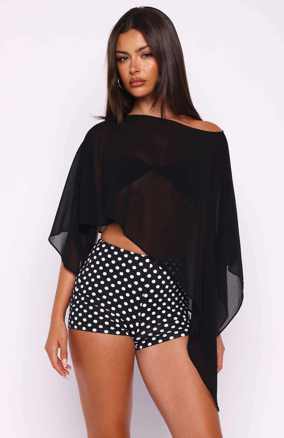 White Fox Feeling The Vibe Poncho Top Black