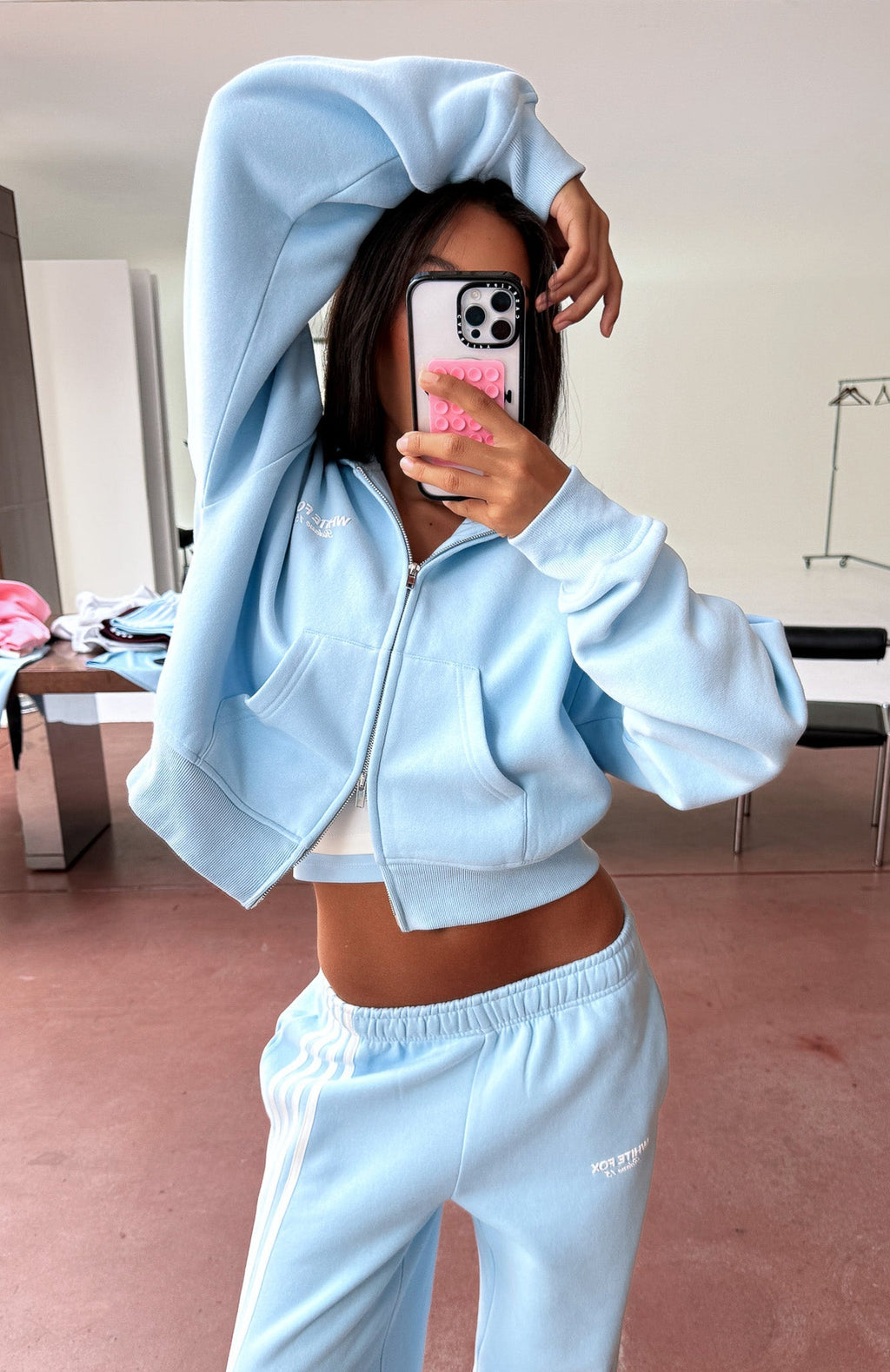White Fox Release 15 Asalia Boxy Zip Front Hoodie Blue