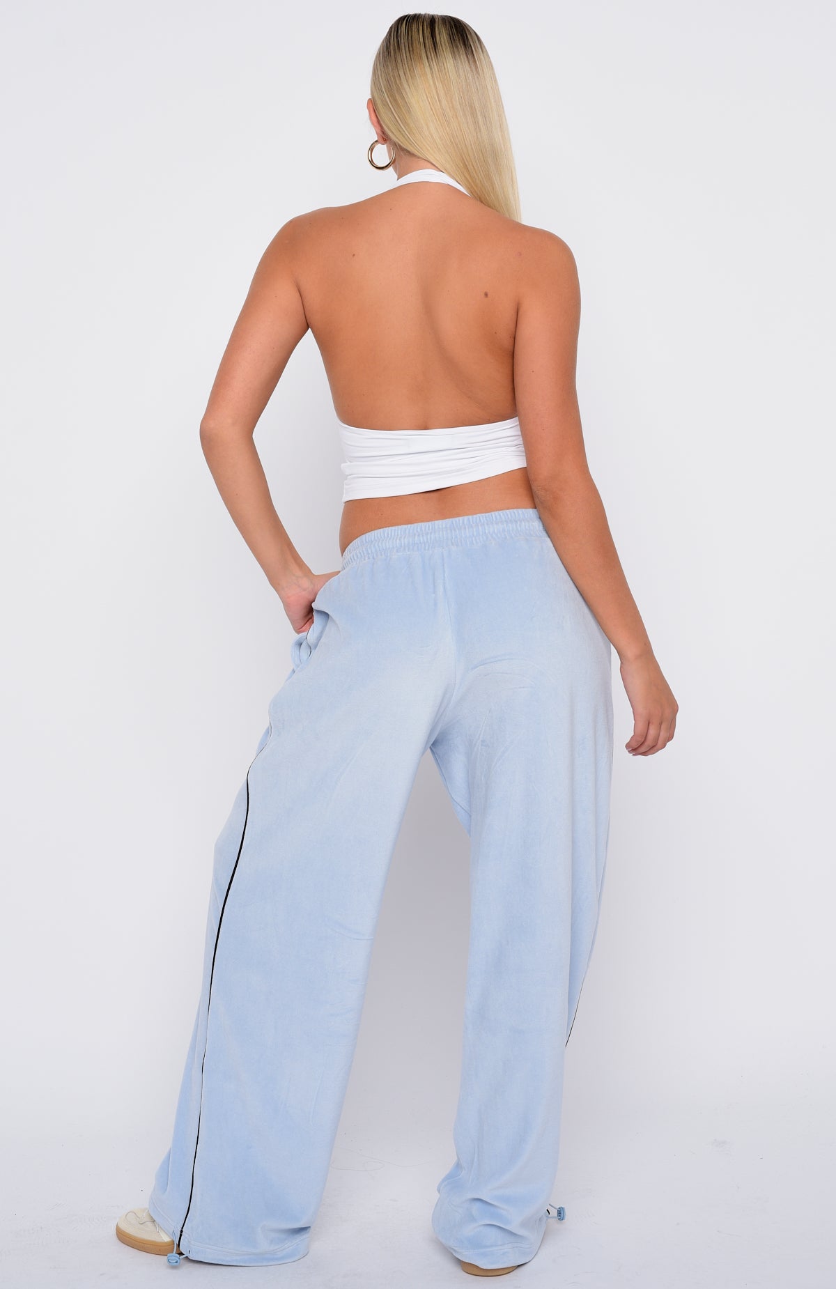 White Fox Soul Fire Velour Pants Baby Blue