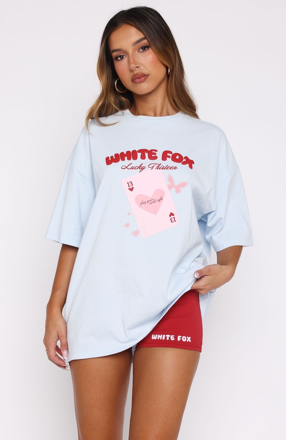 White Fox Lucky Thirteen Kalena Oversized Tee Blue