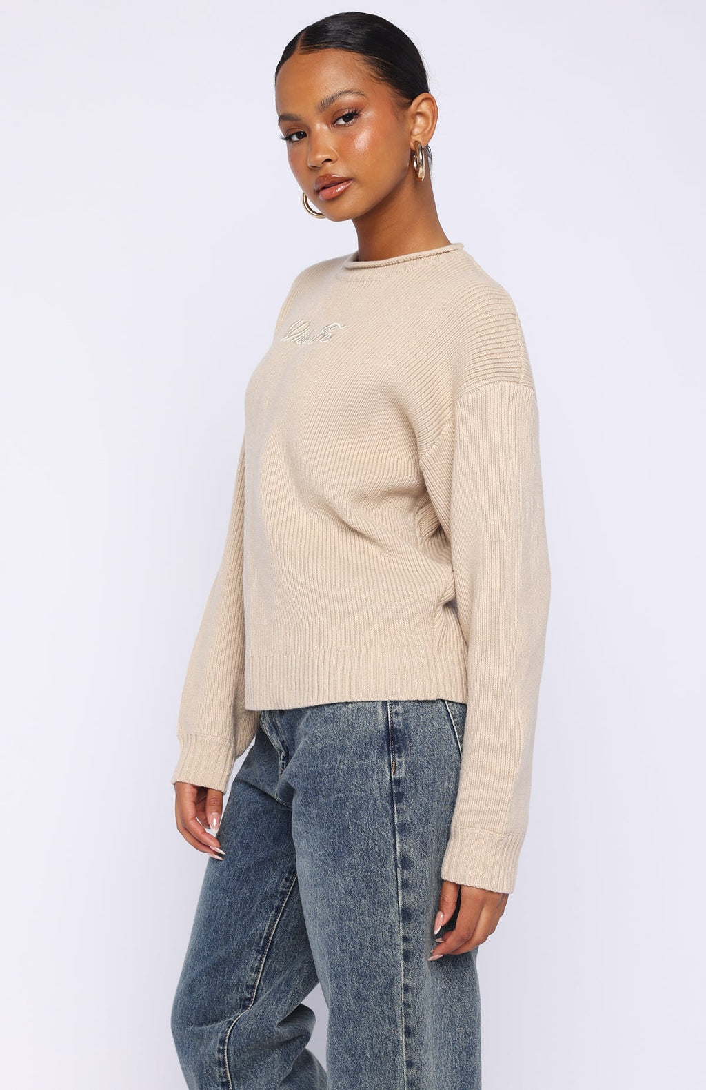 White Fox Snow Dreams Knit Sweater Oat