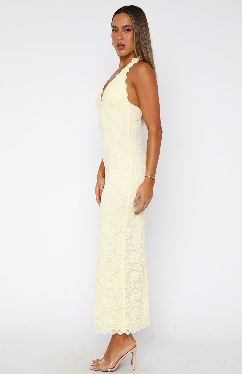 White Fox Destiny Lace Maxi Dress Lemon