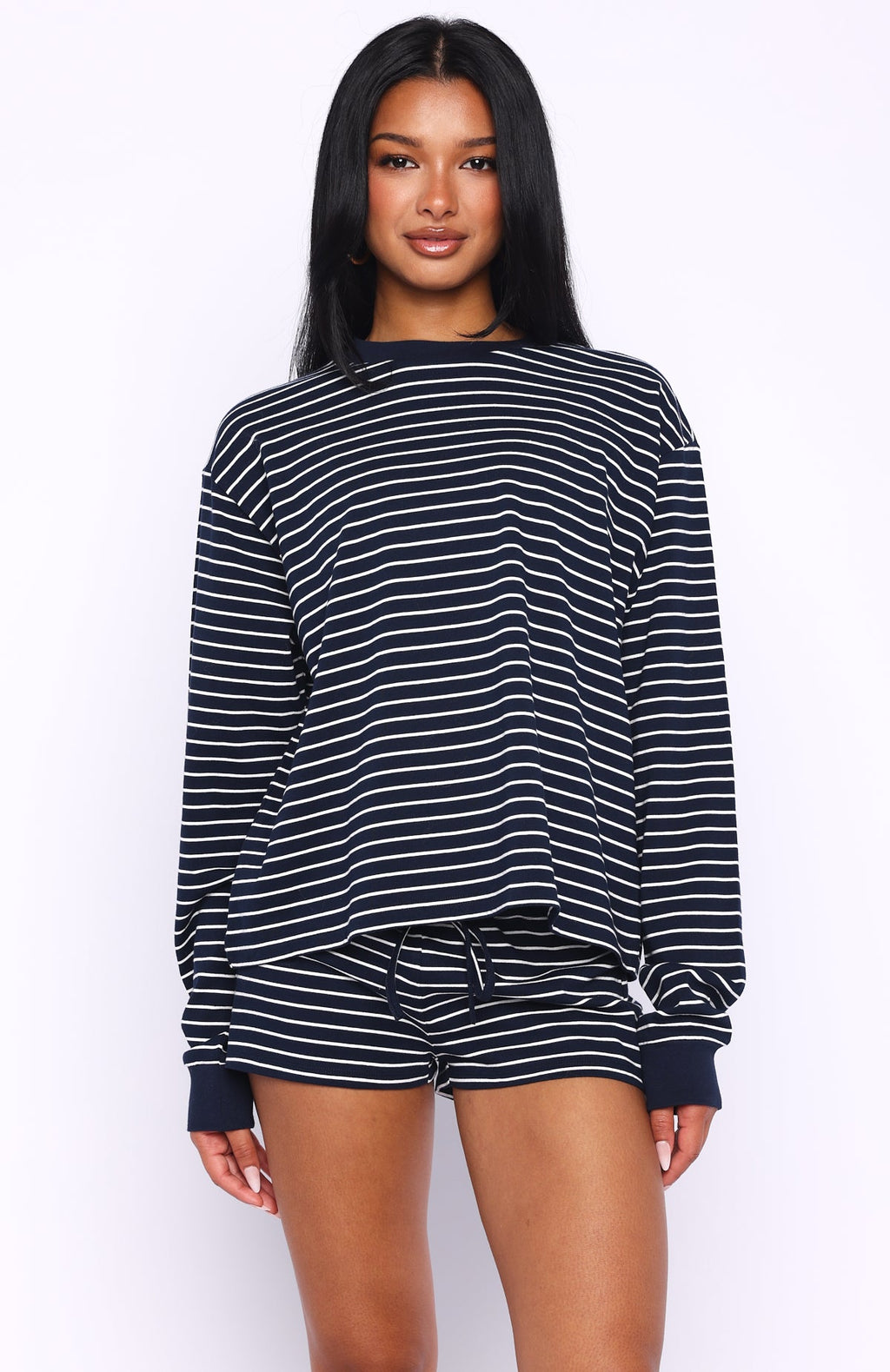 White Fox Touchdown Relaxed Shorts Navy Stripe