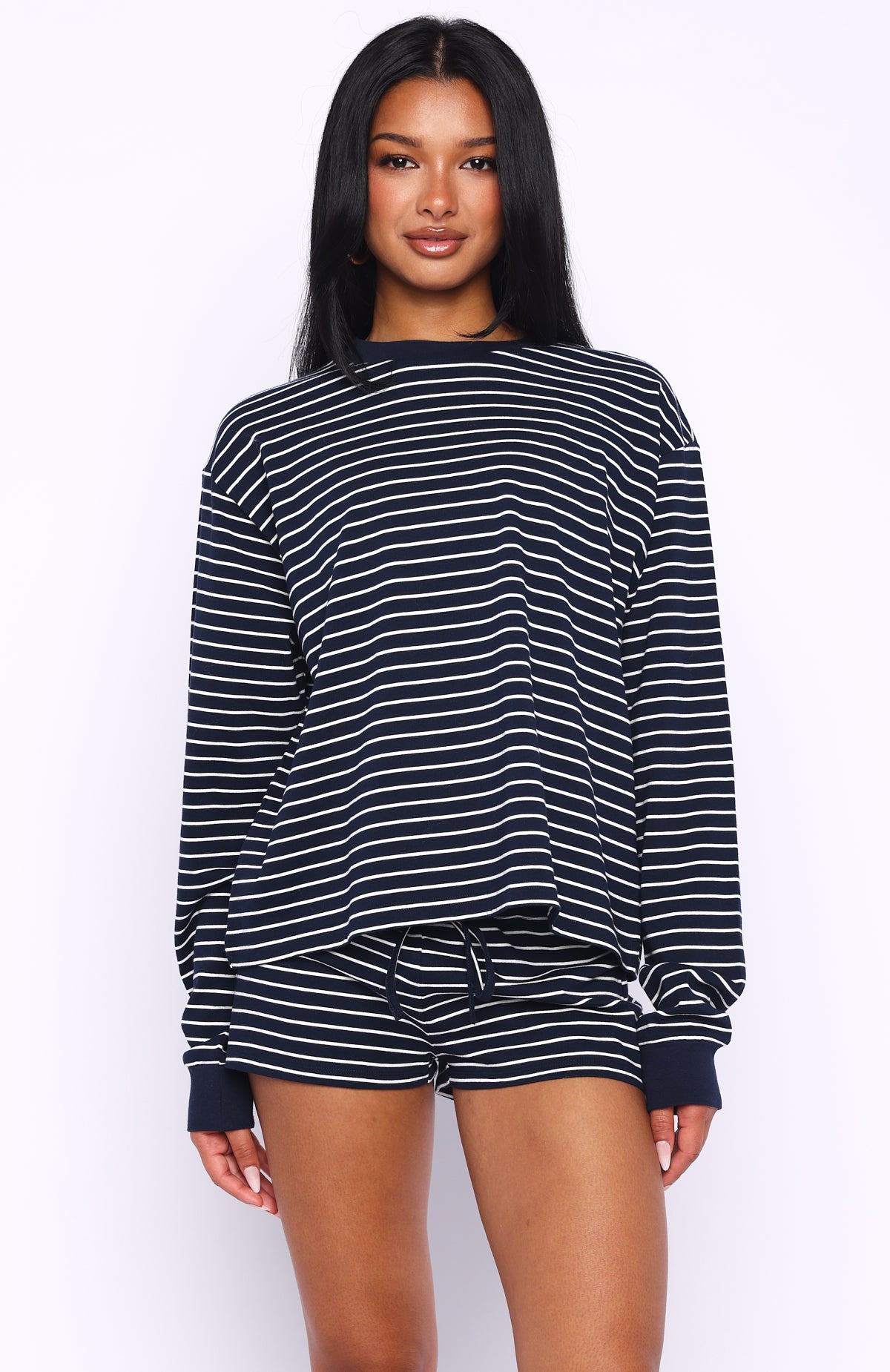 White Fox Touchdown Relaxed Shorts Navy Stripe