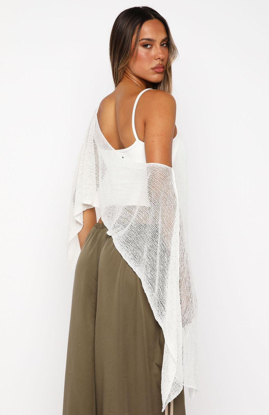 White Fox Beach Therapy Knit Poncho Top Cream