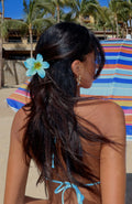 White Fox Floral Charm Hair Clip Blue