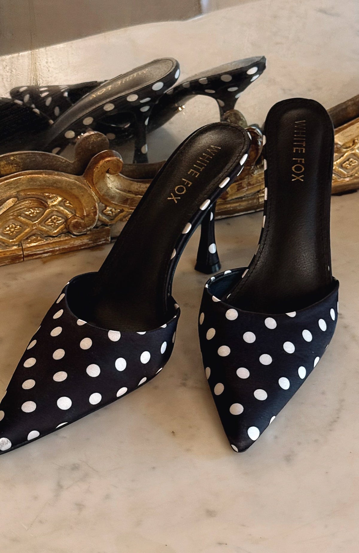 White Fox Iskra Mules Black Polka Dot