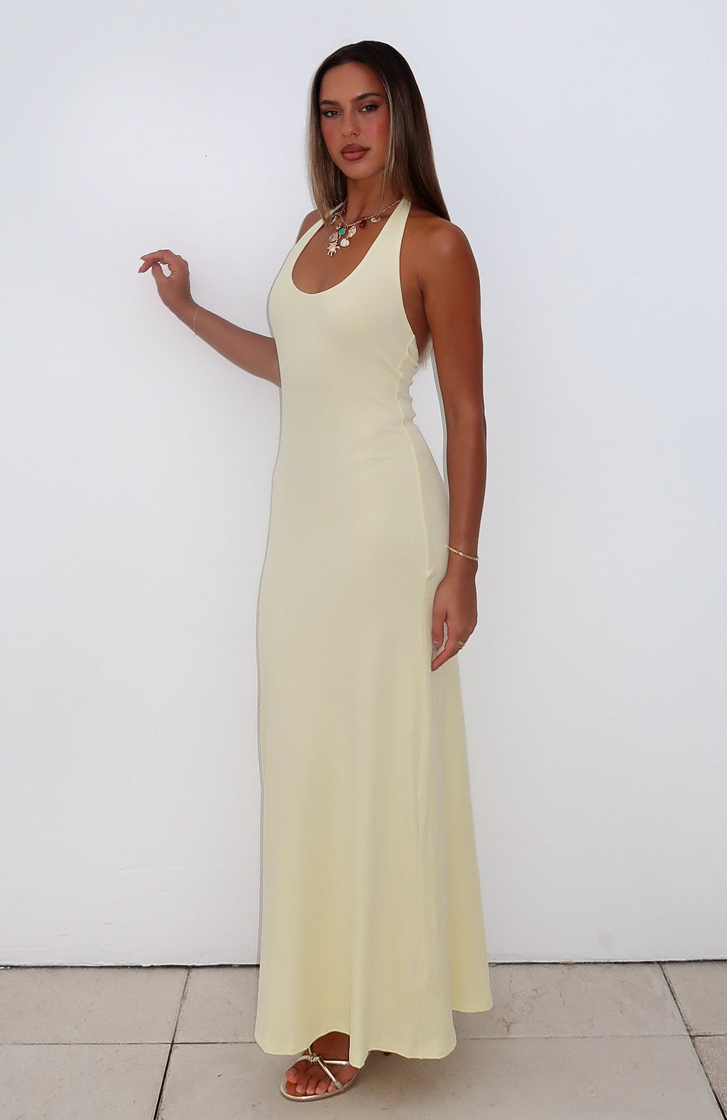 White Fox Took A Chance Halter Maxi Dress Lemon