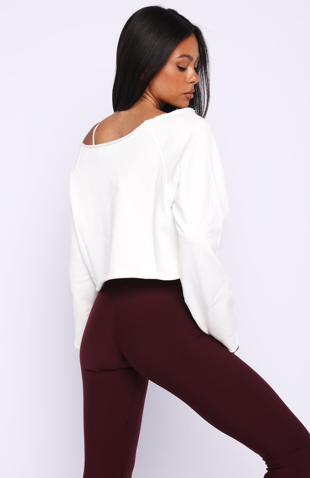White Fox Keep It Rolling Cropped Off Shoulder Sweater Off White