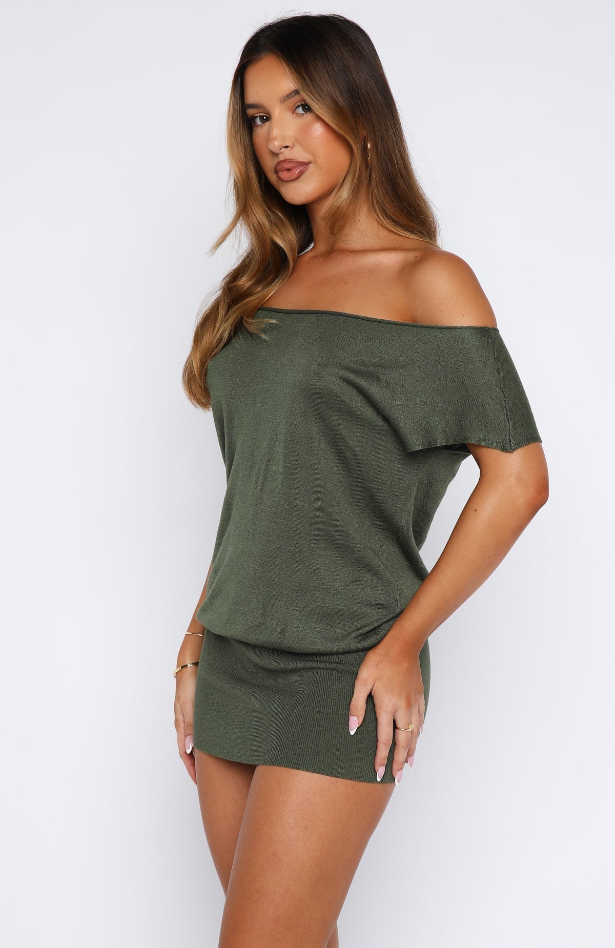 White Fox Following My Instincts Mini Dress Olive