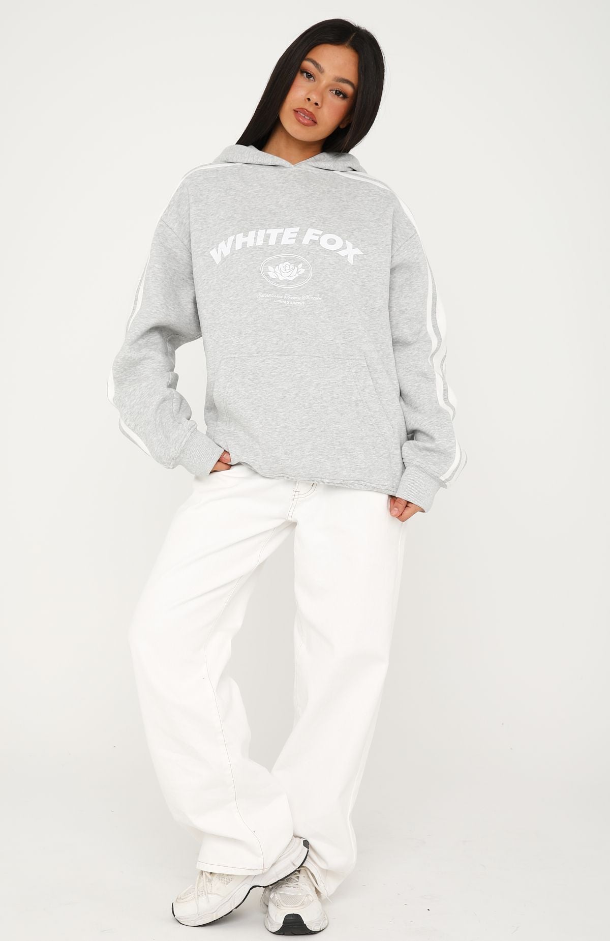 White Fox We're On A Roll Oversized Hoodie Dark Grey Marle