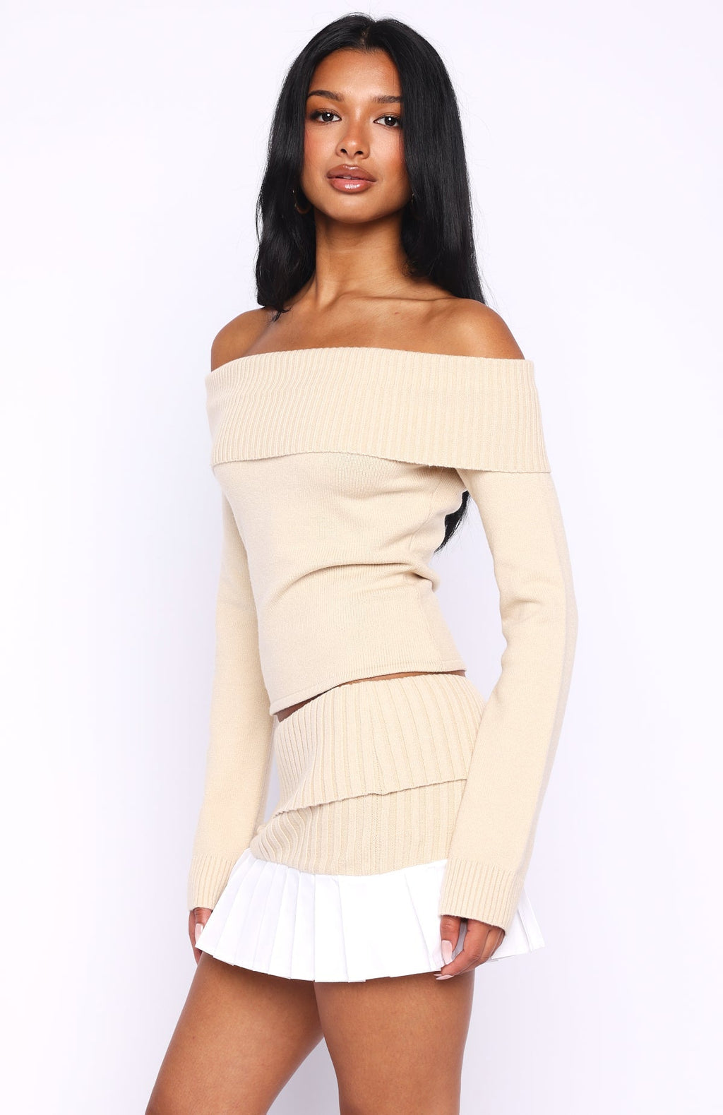 White Fox You Did It Again Mini Skirt Beige
