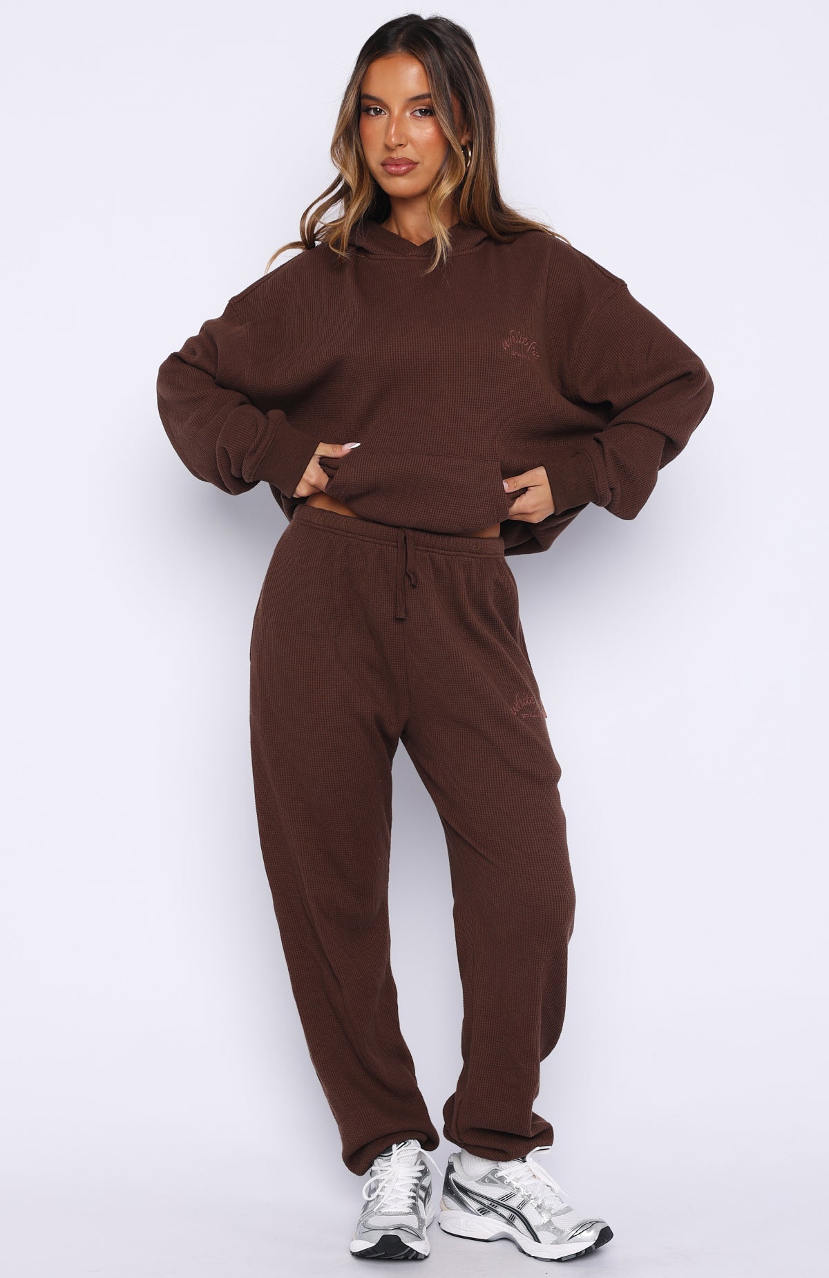 White Fox Moving Out Waffle Oversized Hoodie Chocolate