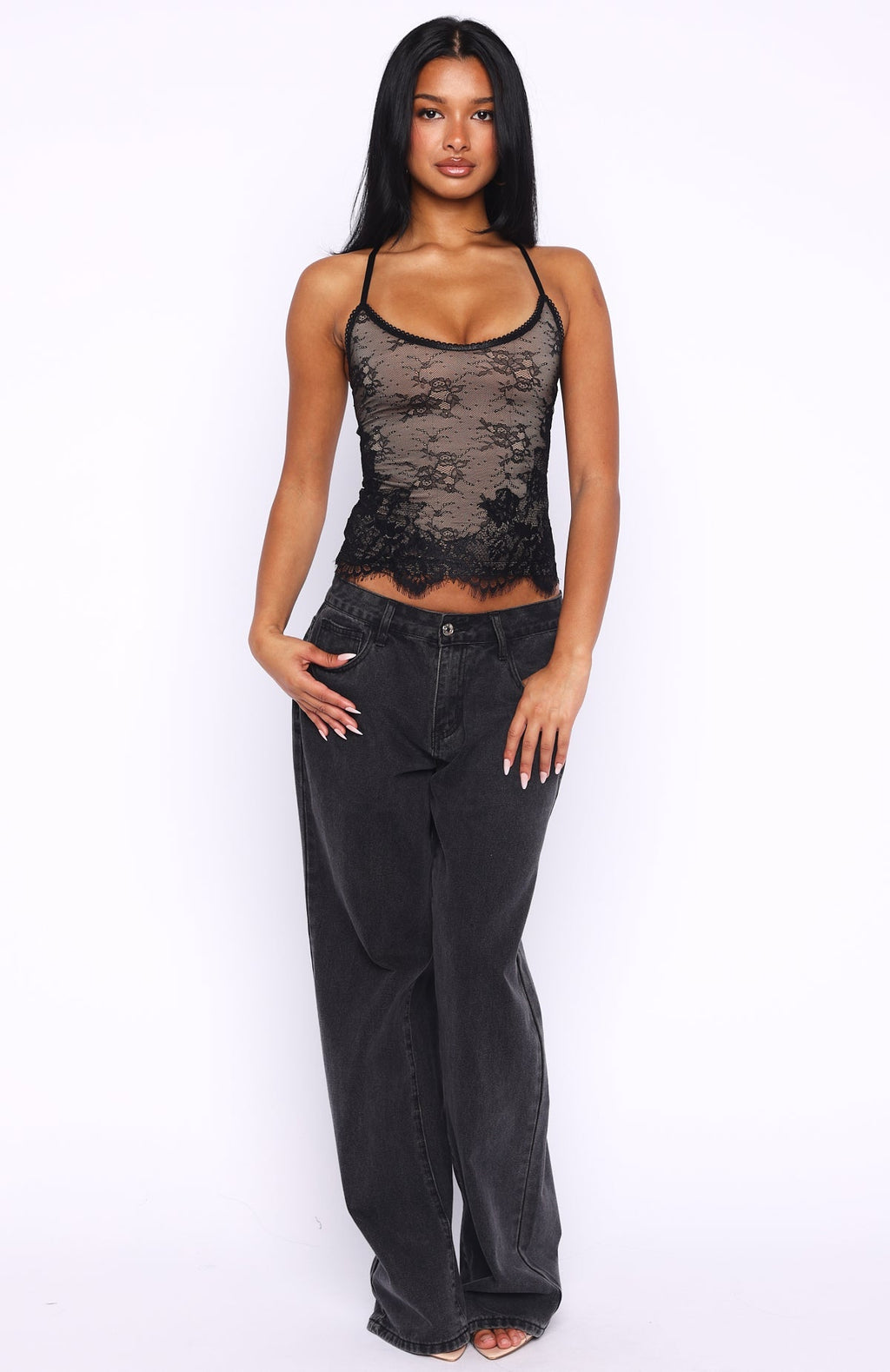 White Fox You Came Back Lace Top Black