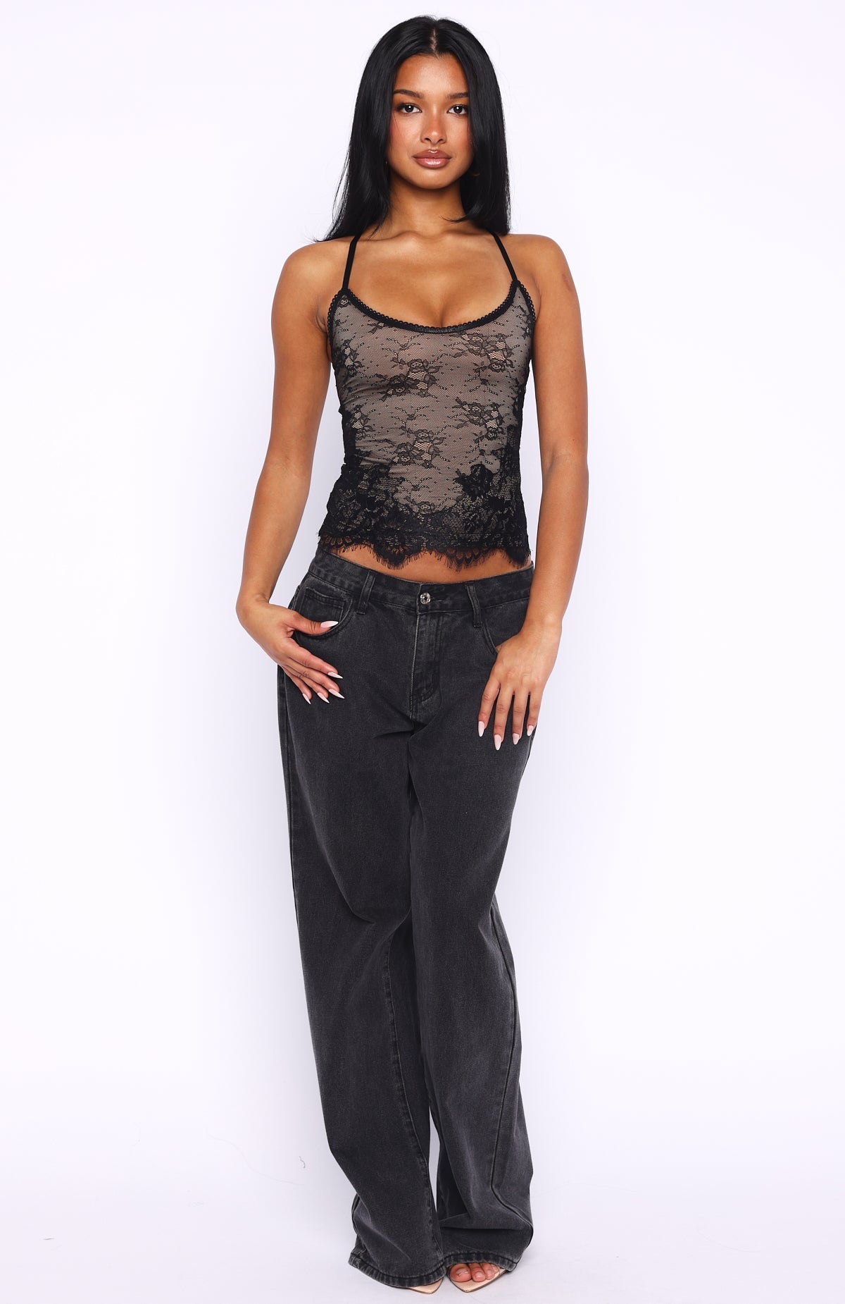 White Fox You Came Back Lace Top Black