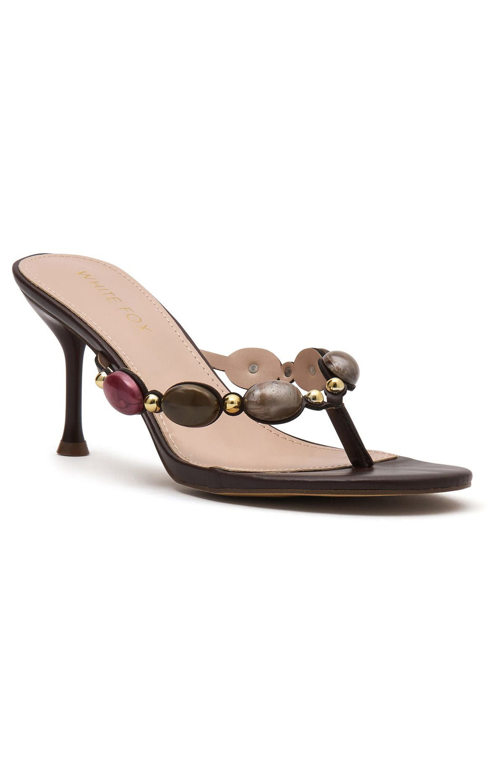 White Fox Nina Beaded Mules Chocolate