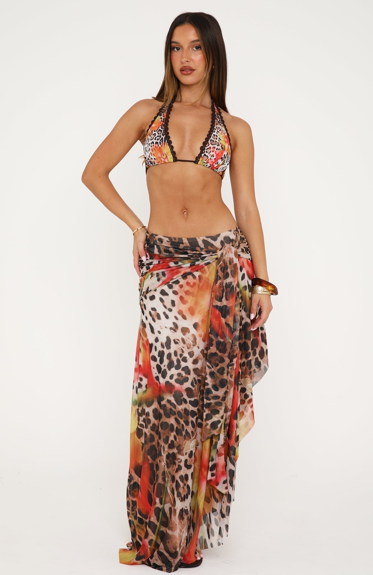 White Fox Untie Me Midi Skirt Wild Hibiscus