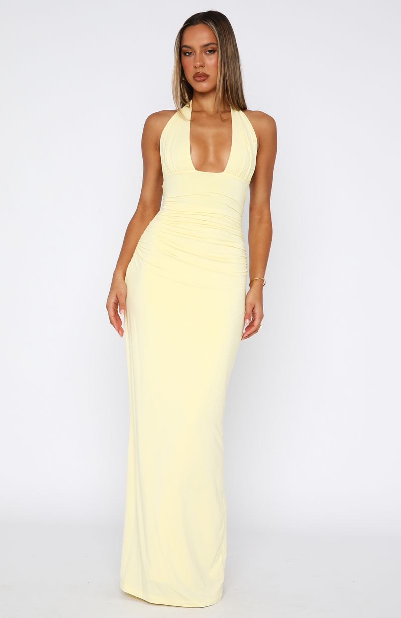 White Fox Say What You Feel Halter Maxi Dress Lemon