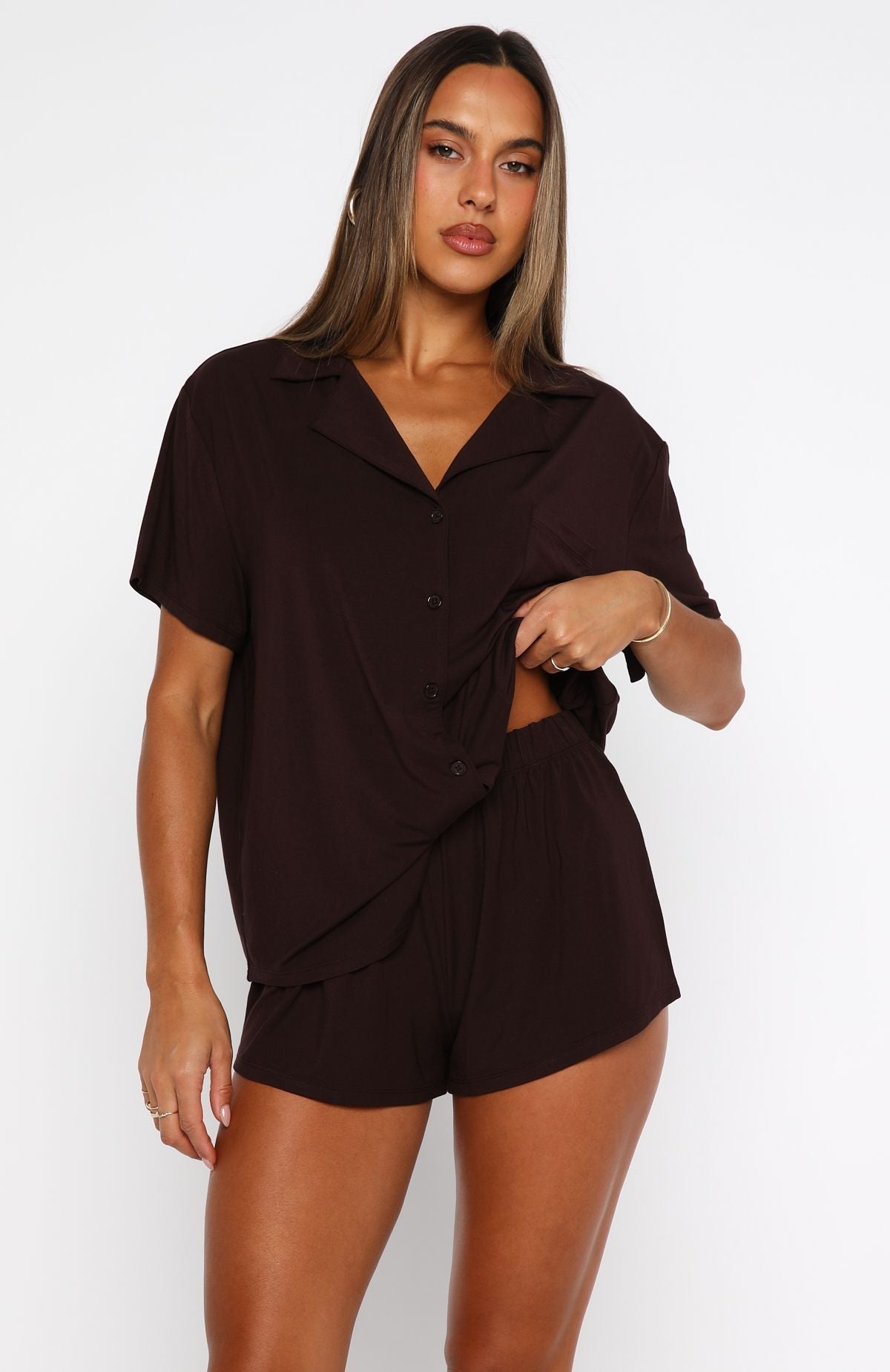White Fox Dreamscape Pyjama Set Chocolate