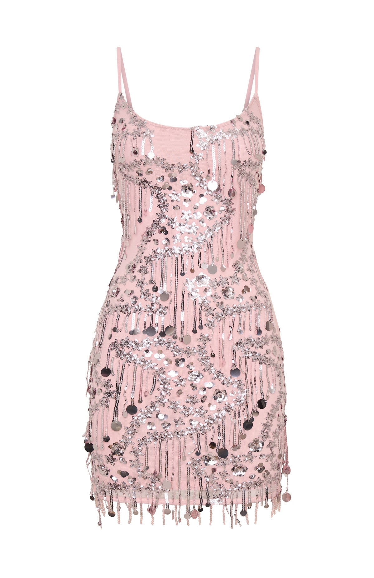 White Fox Decadent Daze Beaded Mini Dress Baby Pink