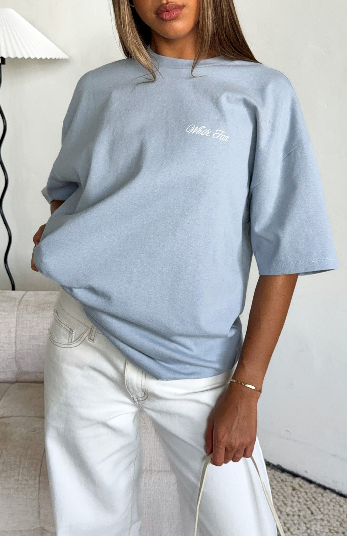 White Fox At Second Glance Oversized Tee Light Blue