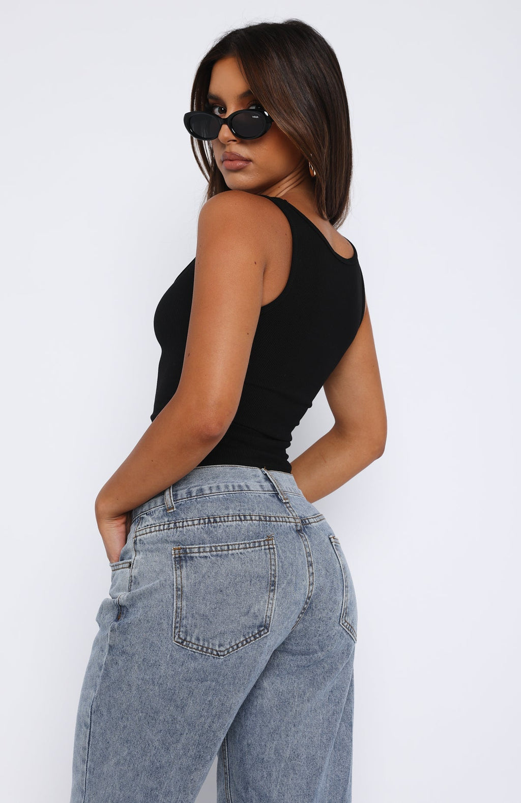 White Fox Let Me Adore You Ribbed Tank Top Black
