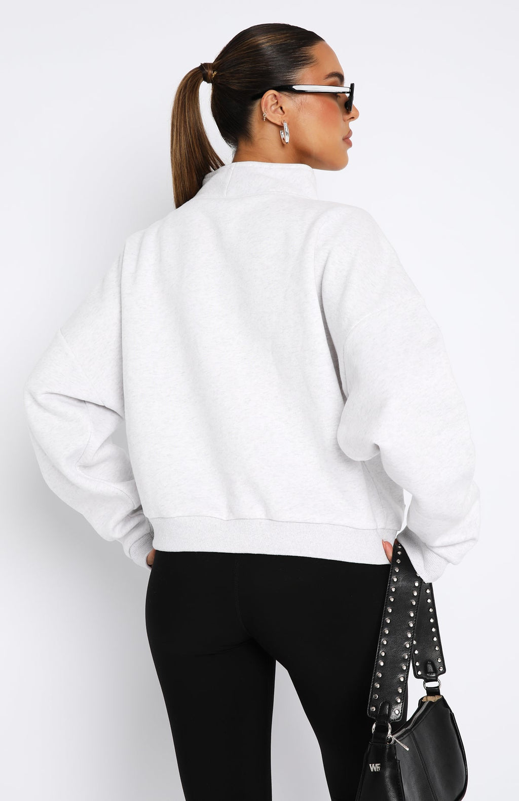 White Fox Doing It For You Zip Front Sweater Grey Marle