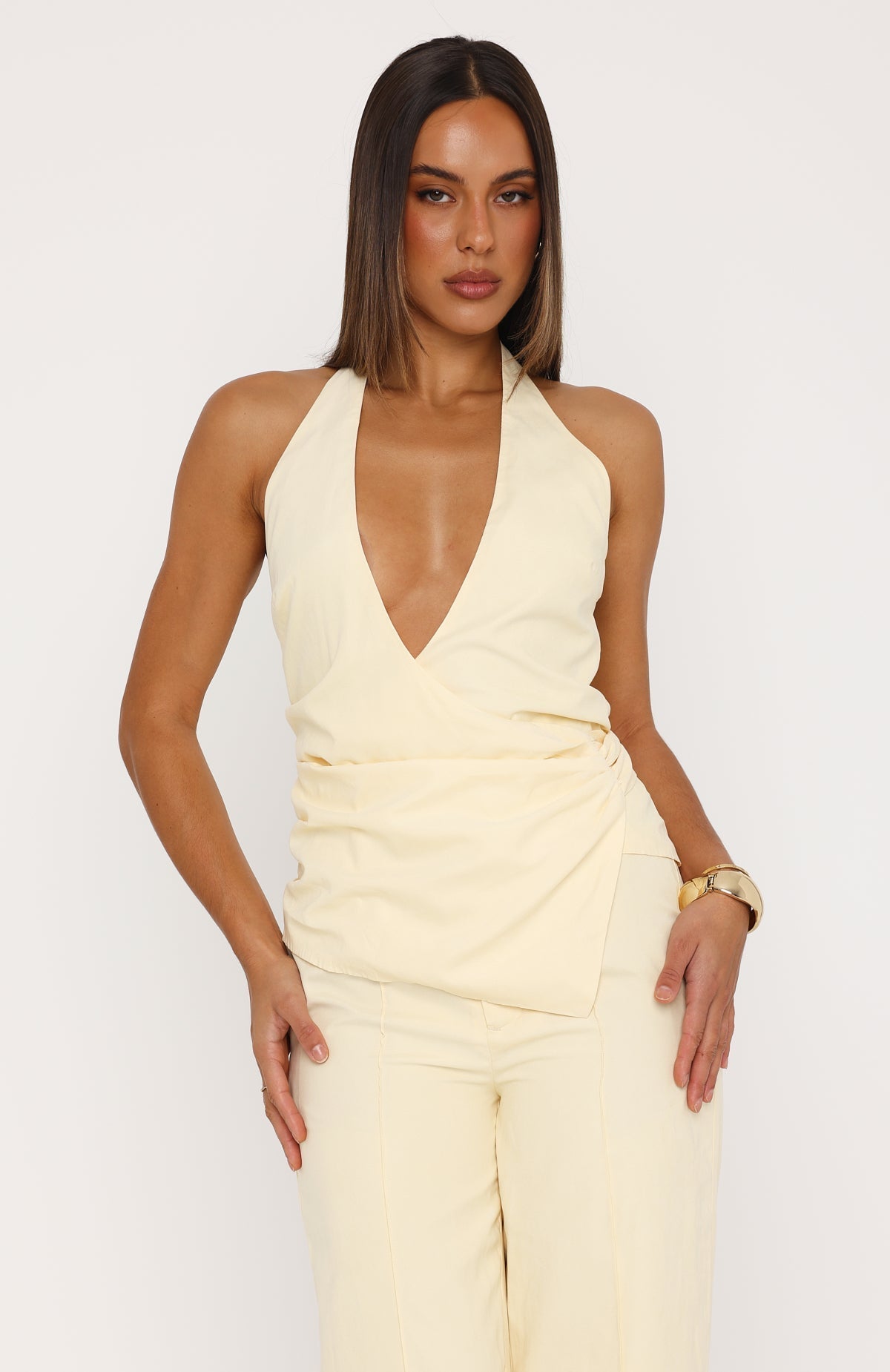 White Fox Fun In The Sun Halter Top Lemon