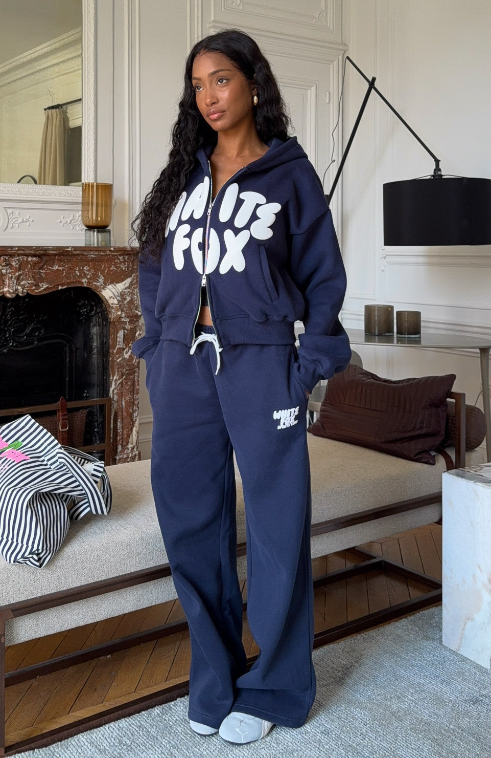 White Fox Club 14 Allie Wide Leg Sweatpants Navy