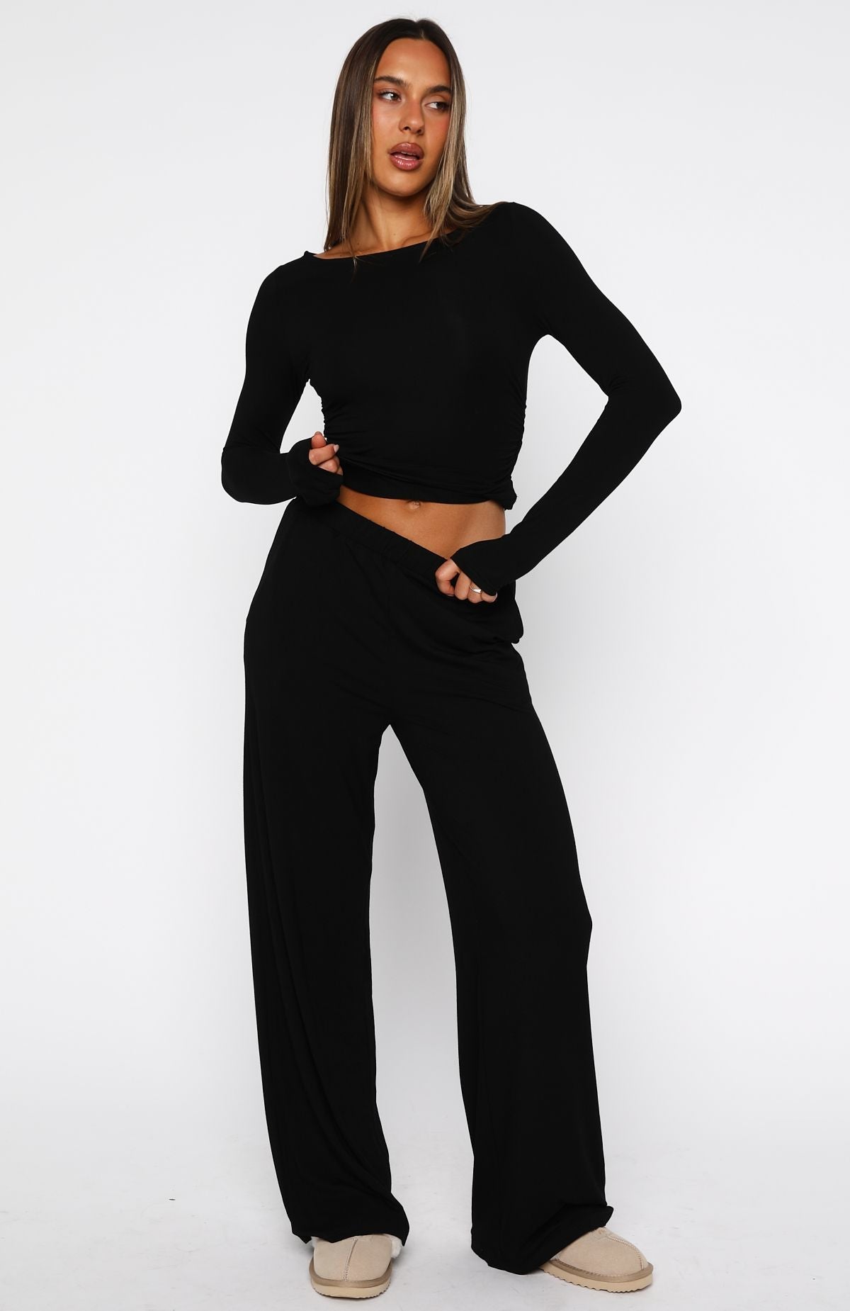 White Fox Softly Slumbering Pyjama Set Black