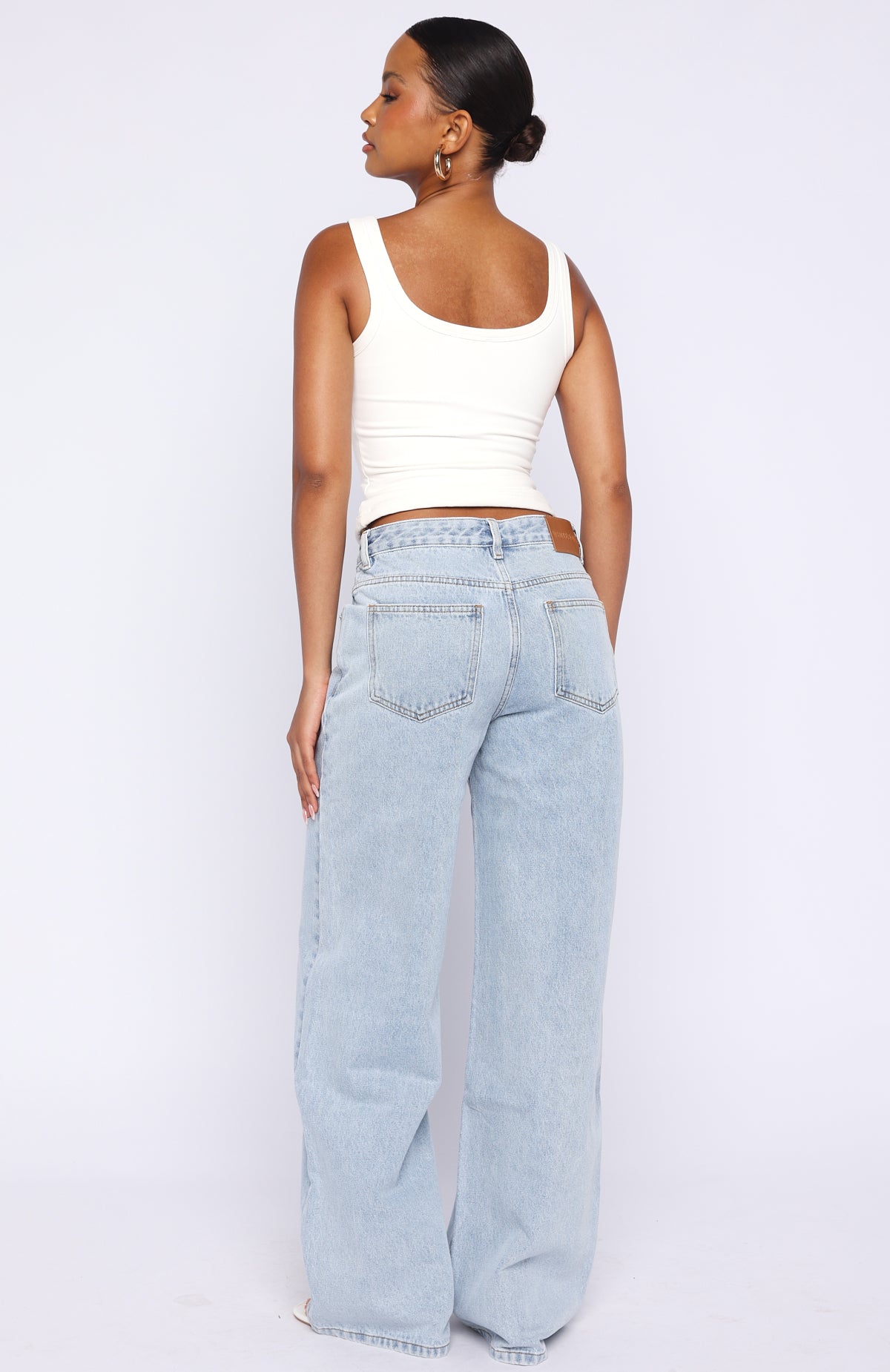 White Fox Just My Type Mid Rise Wide Leg Jeans Mid Blue