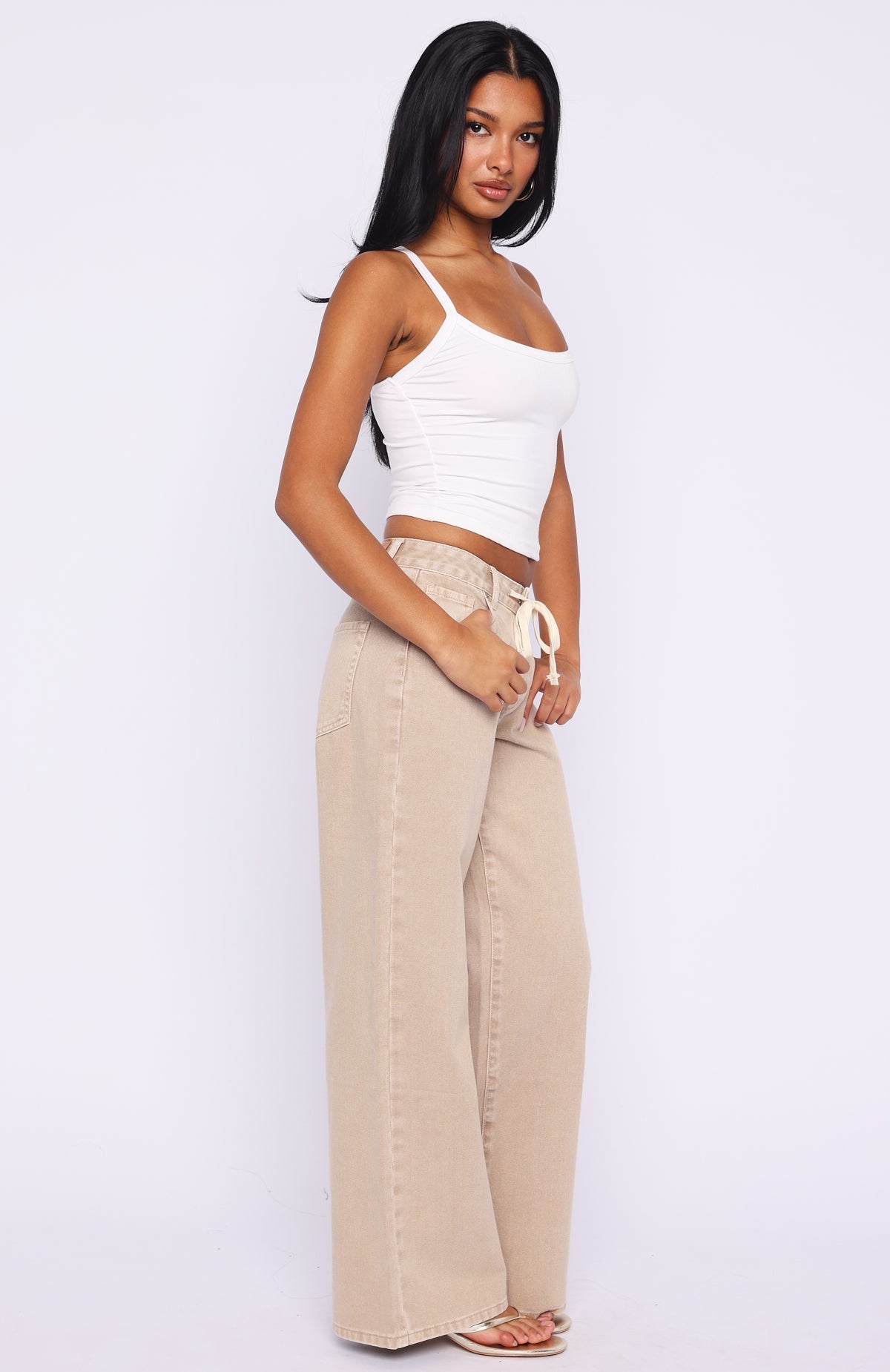 White Fox Kendall Mid Rise Wide Leg Jeans Sesame Wash