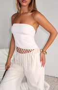 White Fox Sweet As Me Strapless Fringe Top Coconut