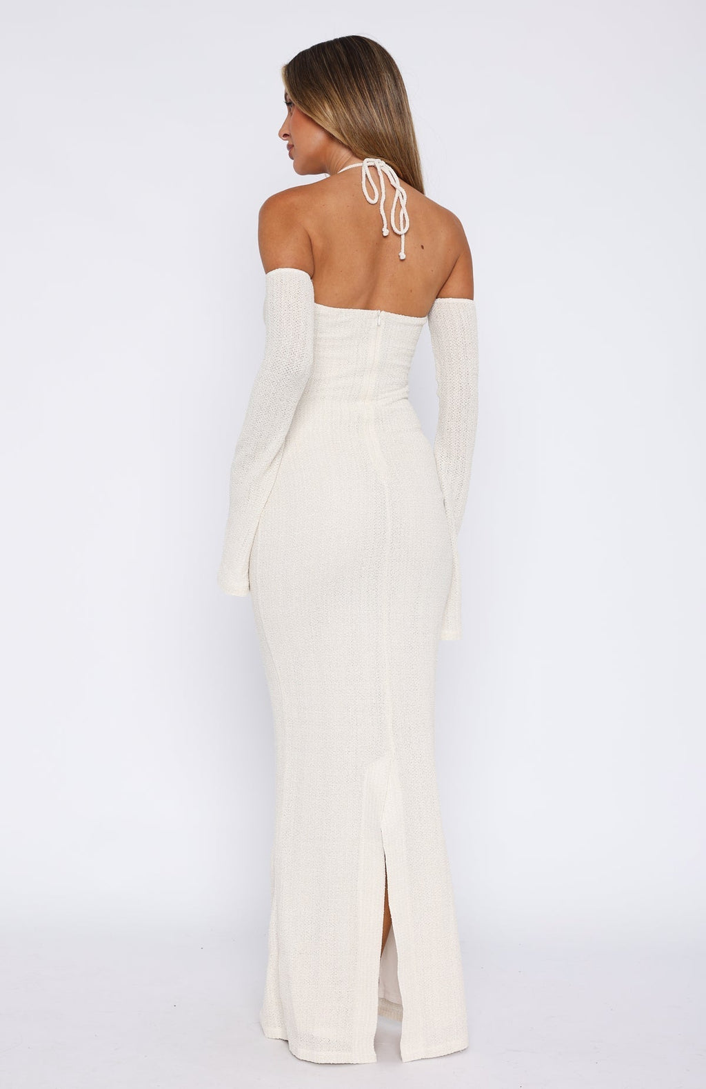 White Fox To The Beach Long Sleeve Maxi Dress Cream